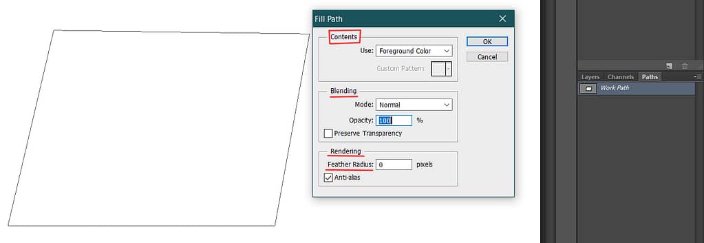 fill path dialog box in photoshop