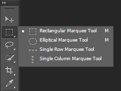rectangular marquee tool | elliptical marquee tool | single row marquee tool | single column marquee tool