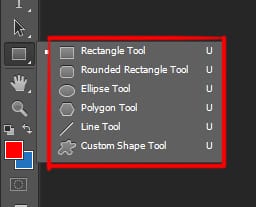 rectangle tool | rounded rectangle tool | ellipse tool | polygon tool | line tool | custom shape tool
