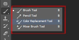 brush tool | pencil tool | color replacement tool | mixer brush tool