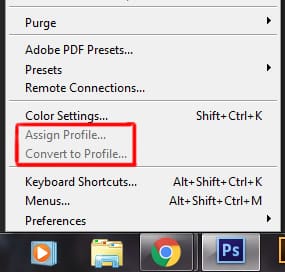 assign profile... & convert to profile... options under edit menu