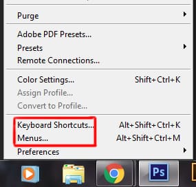 keyboard shortcuts... & Menus... option under edit menu in photoshop