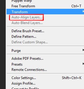 auto align layers under edit menu in photoshop