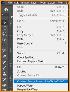Content aware scale command in edit menu in photoshop
