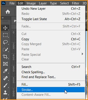 Stroke command under Edit menu in Photoshop