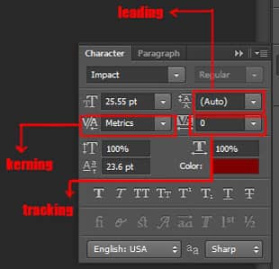 leading, kerning, tracking in character panel in photoshop