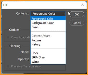 Fill dialog box in Photoshop