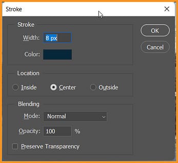 Stroke command dialog box in photoshop