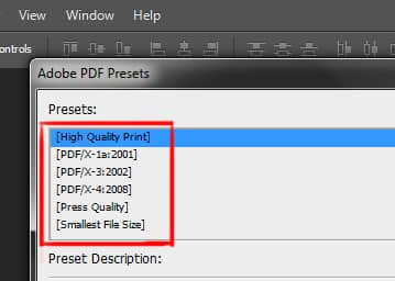 adobe pdf presets dialog box in photoshop