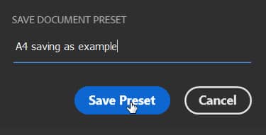 save document preset in new document dialog box in photoshop