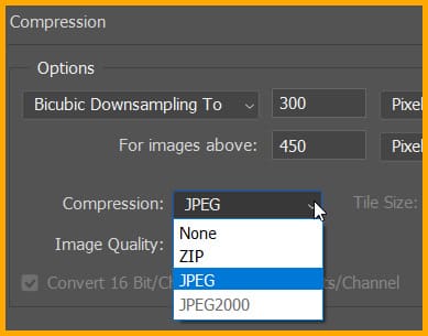 compression option in save adobe pdf dialog box