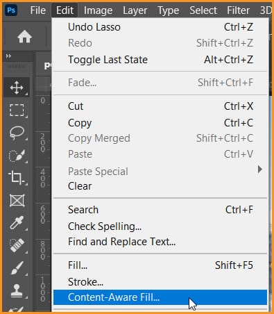 Content-Aware Fill command under Edit menu in Photoshop
