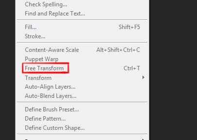free transform under edit menu in photoshop