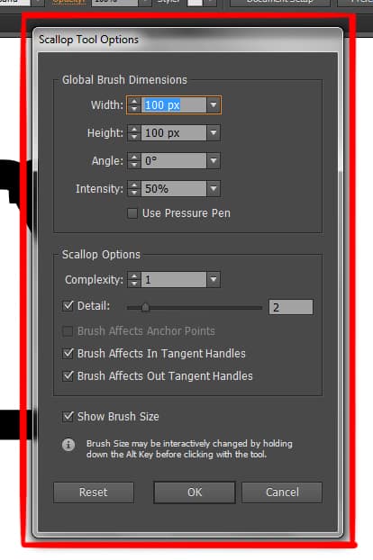 scallop tool options dialog box in illustrator