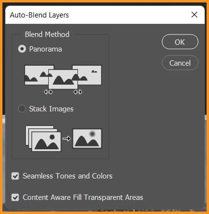 Auto-Blend layers dialog box in photoshop