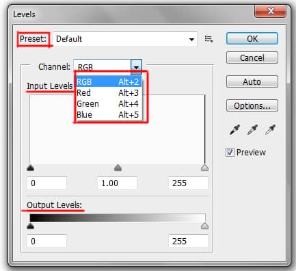 levels dialog box in photoshop