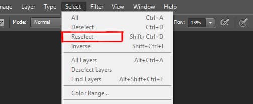reselect option under select menu in photoshop