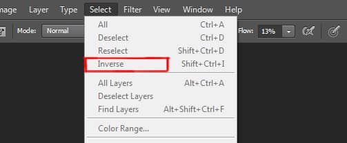 inverse option under select menu in photoshop