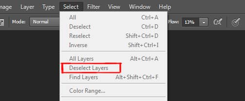 deselect layers option under select menu in photoshop