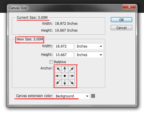 canvas size dialog box in photoshop