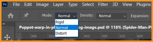 Mode options in Puppet Warp in Photoshop