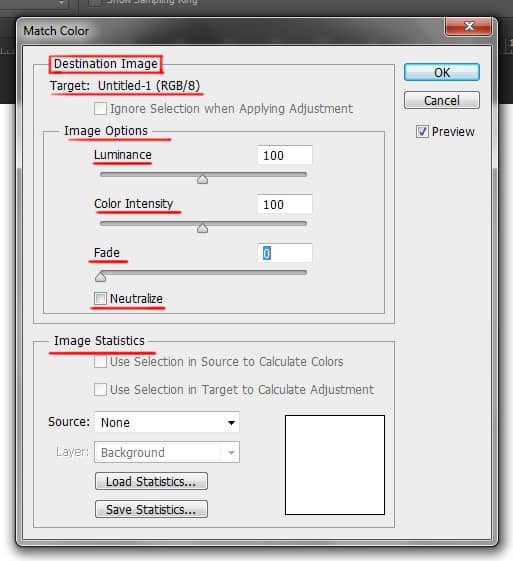 match color dialog box in photoshop