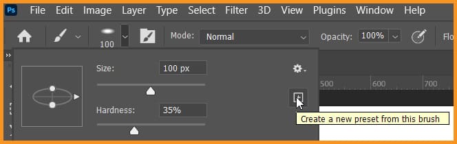 Create a new preset from this brush in brush preset picker in photoshop