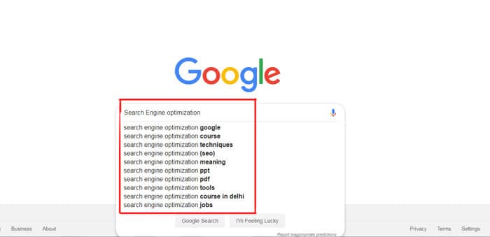 search queries screenshot
