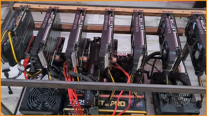 crypto mining rig with frame
