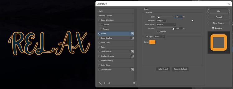 Layer Style Stroke dialog box in photoshop