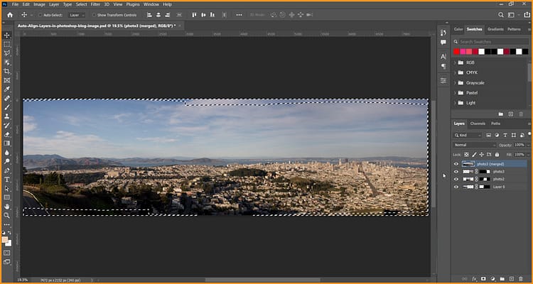 The final screen after auto-blend layers in photoshop