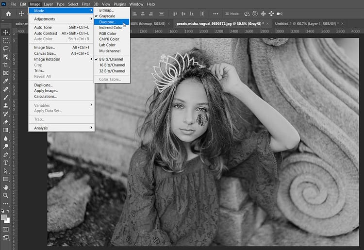 duotone... option under mode in image menu in photoshop