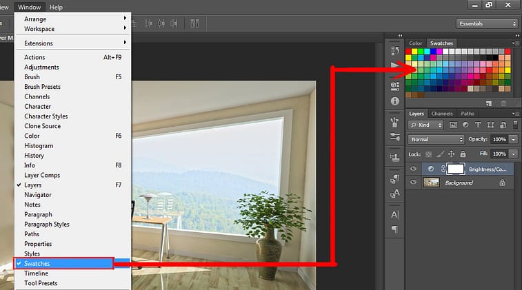 swatches panel under window menu in photoshop