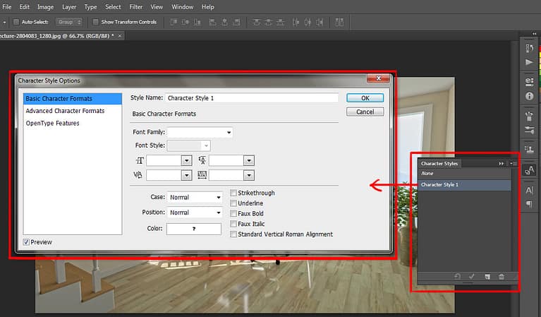 character style options dialog box in photoshop