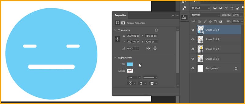 Properties Panel to edit shape in photoshop
