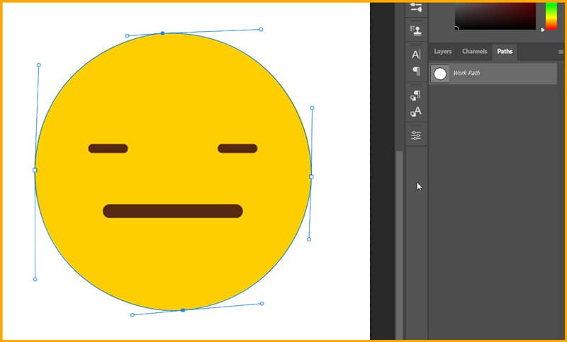 Circular Path around the emoticon shape created using Pen tool in photoshop
