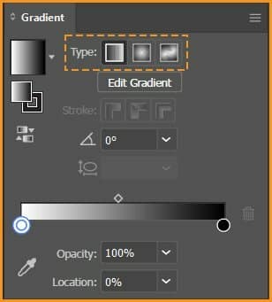 Gradient panel marked with types of gradients