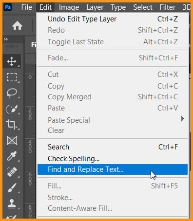 Find and Replace Text command under Edit menu