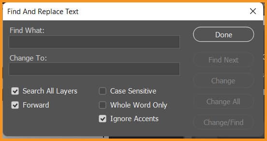 Find and Replace Text dialog box