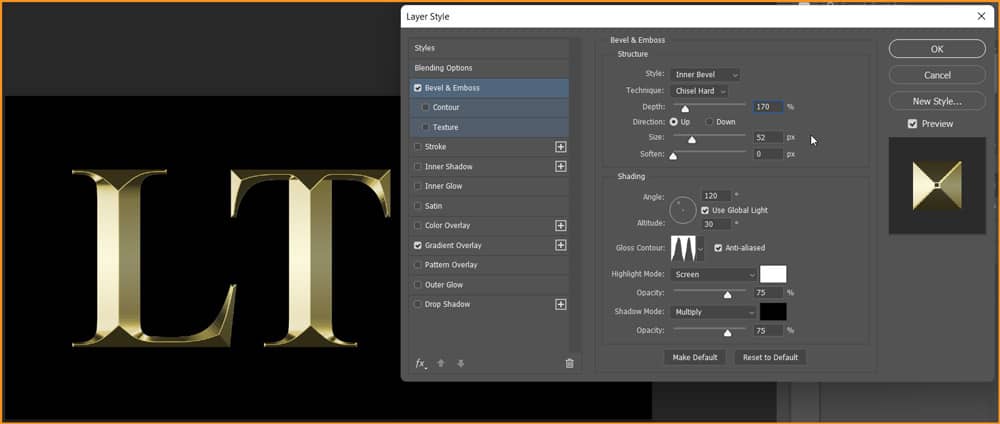 bevel and emboss in photoshop
